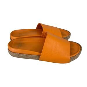 Beek Pelican Jute Slides Orange Leather Size 9 Womens